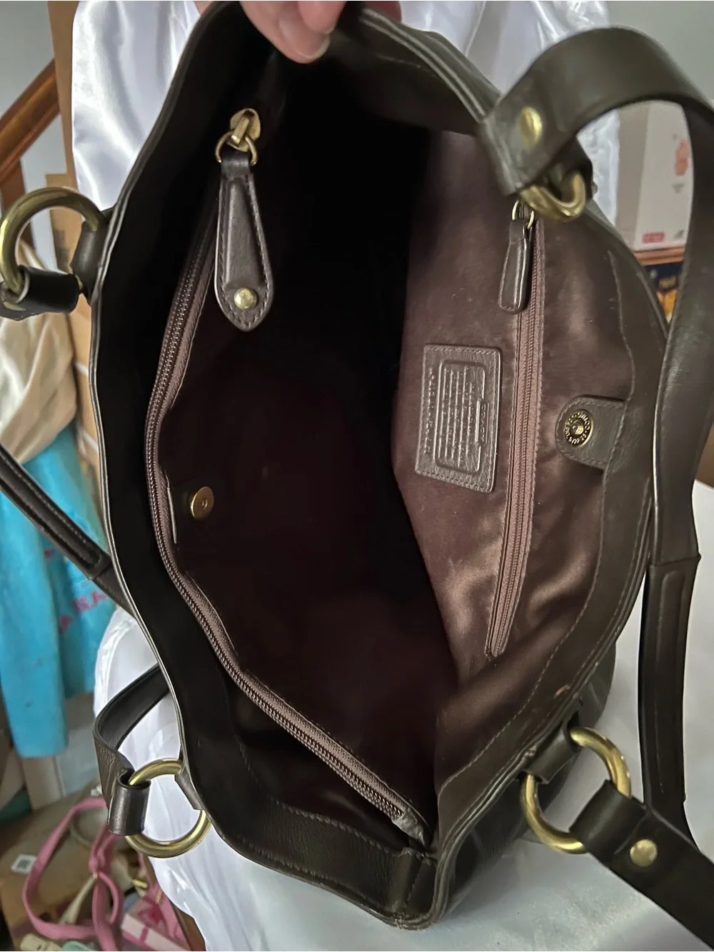 Coach Brown Leather Shoulder Bag with Gold Buckle